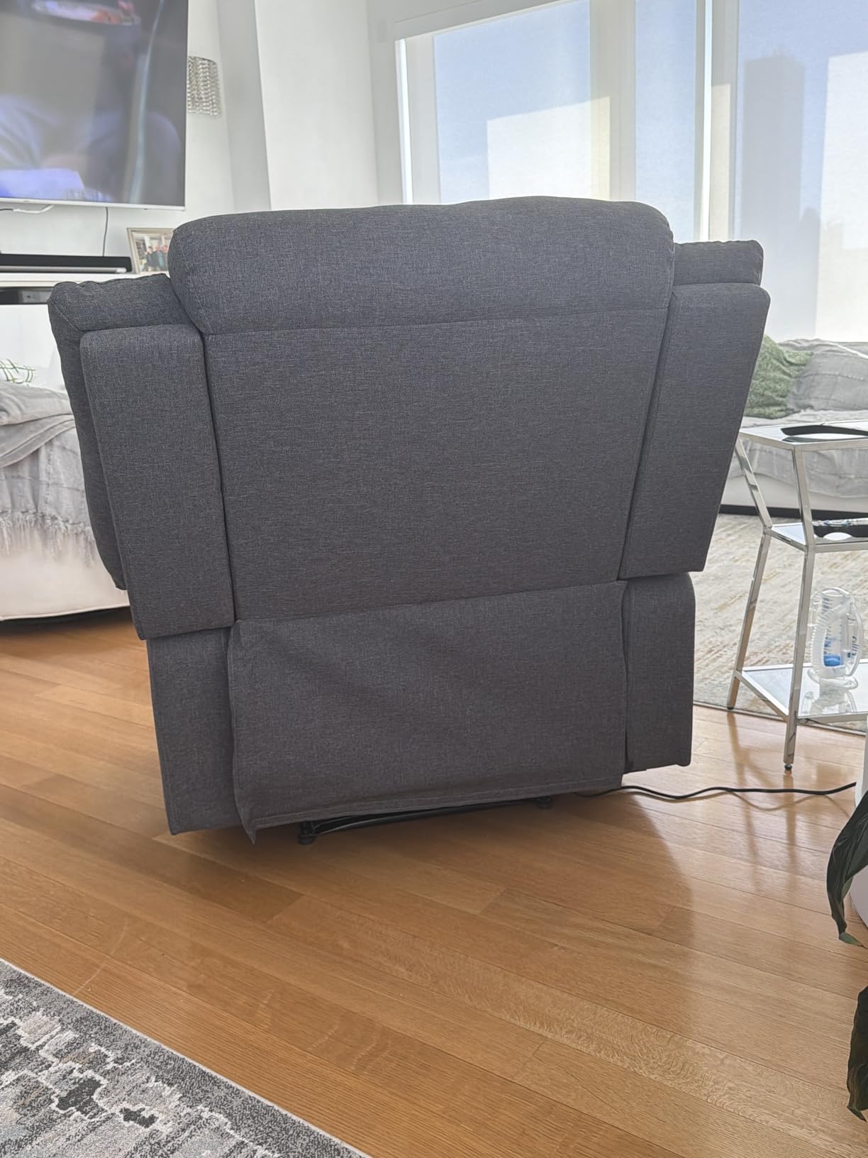 EBELLO Classic Power Recliner Chair, Oversized Electric Reclining Chair with Overstuffed Cushion and Back, Soft Fabric Adults Single Recliner Sofa for Living Room, Grey customer photo 1
