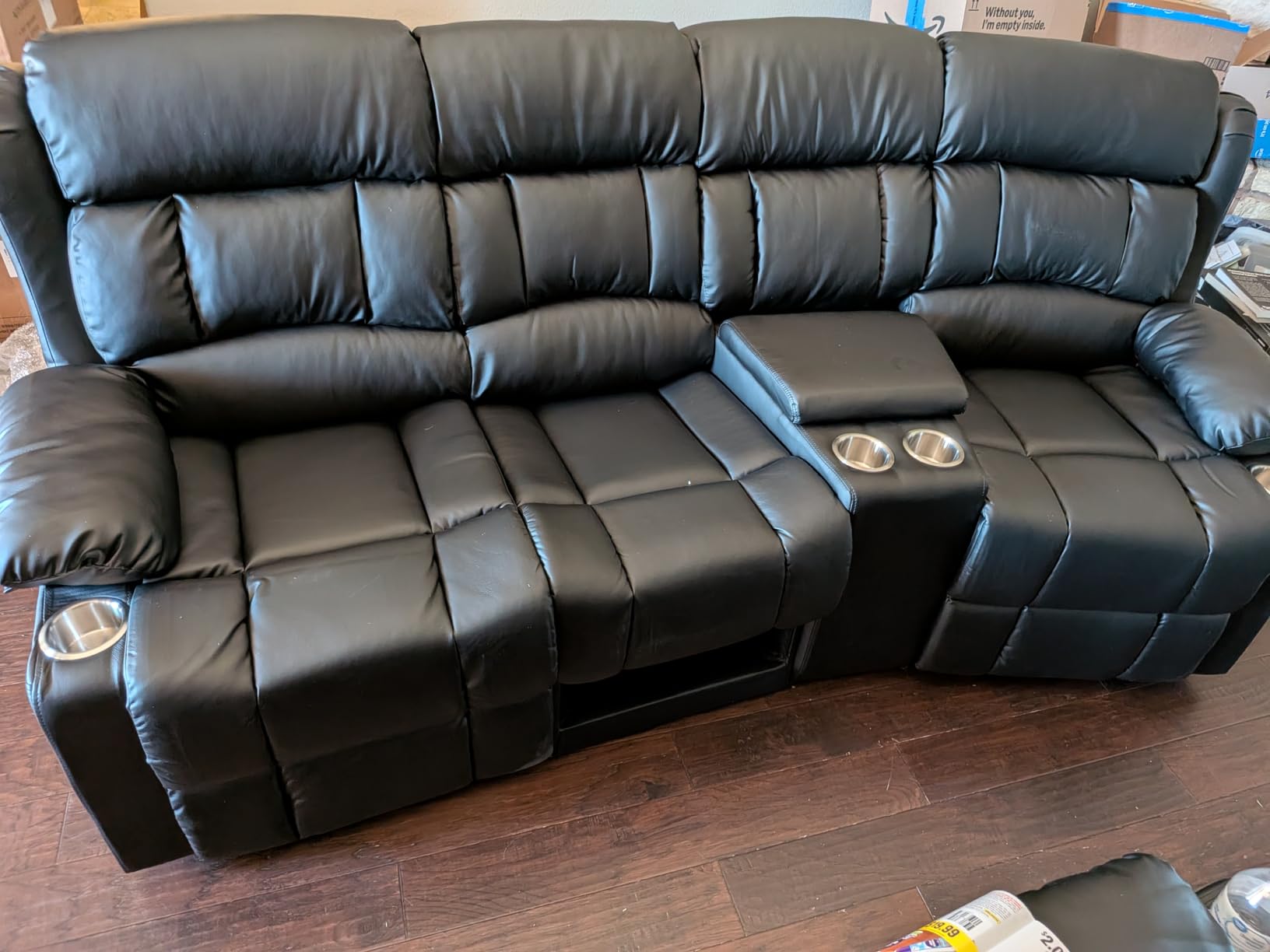 Dresegmt Loveseat Recliner Sofa, Flip Middle Backrest Design 3 Seat Reclining Sofa with Storage Drawer, USB Ports & Cup Holders, Manual Couch for Living Room/RV (Blue) customer photo 1