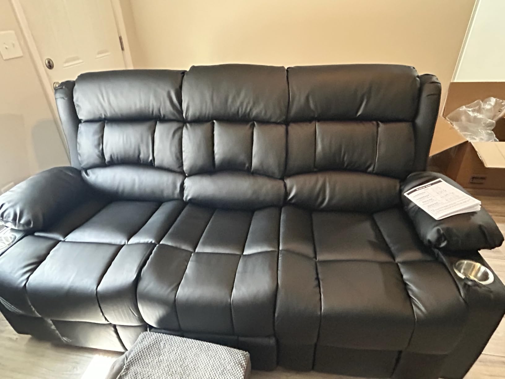 Dresegmt Loveseat Recliner Sofa, Flip Middle Backrest Design 3 Seat Reclining Sofa with Storage Drawer, USB Ports & Cup Holders, Manual Couch for Living Room/RV (Blue) customer photo 2