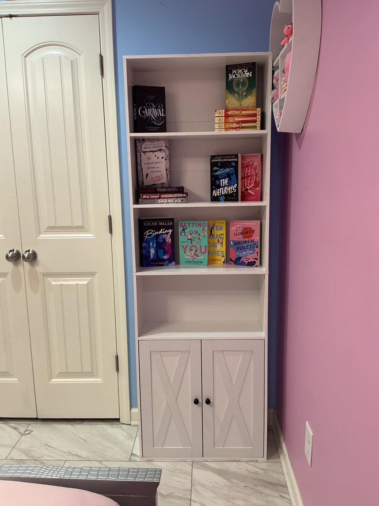 Shintenchi Bookshelf, Industrial Bookshelves and Bookcases with Doors Floor Standing 6 Shelf Display Storage Shelves 70.9 inches Tall Bookcase for Home Office, Living Room (Black) customer photo 2
