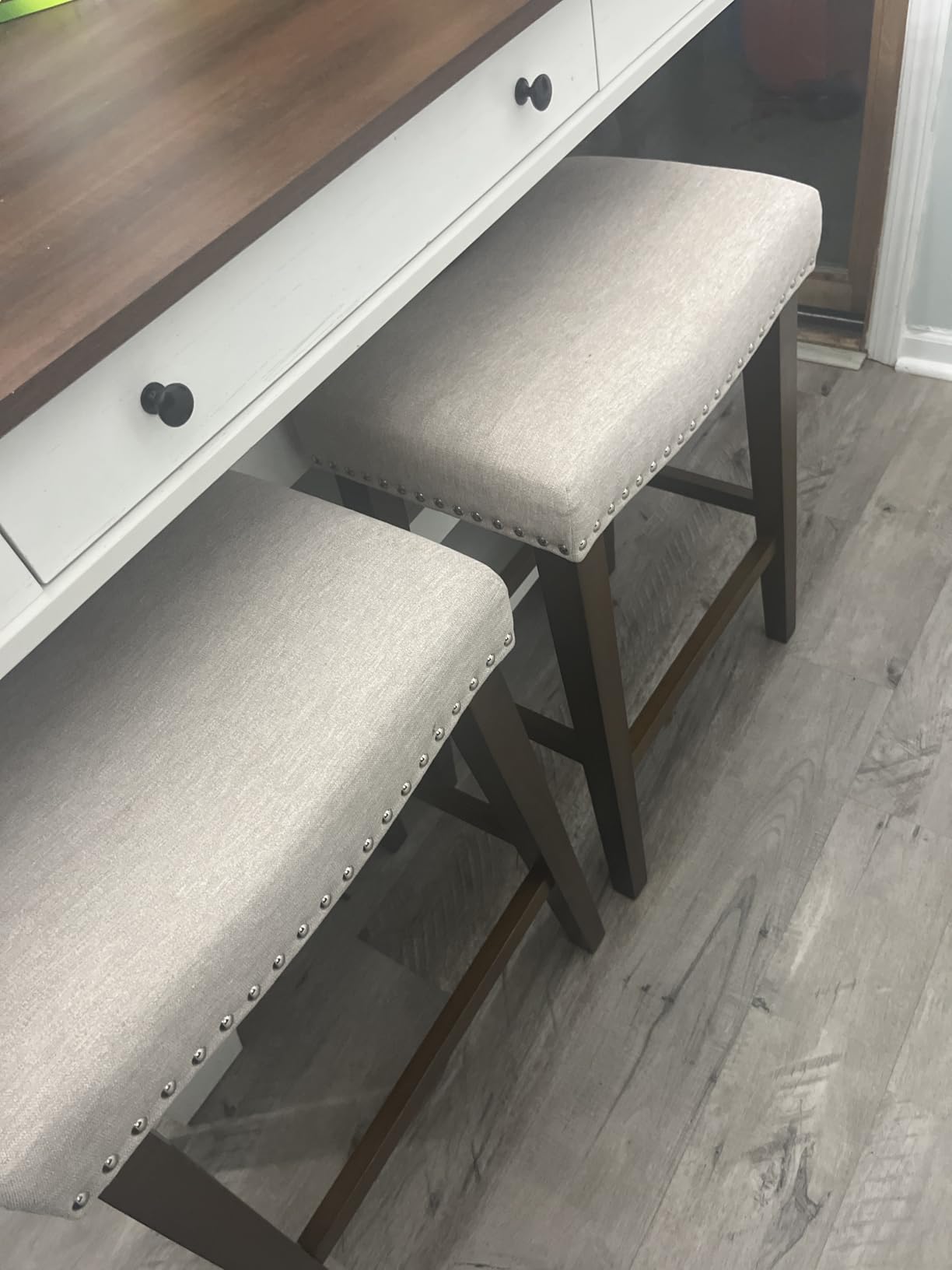 PrimeZone 26 Inch Counter Height Saddle Bar Stools Set of 2, Beige customer photo 2