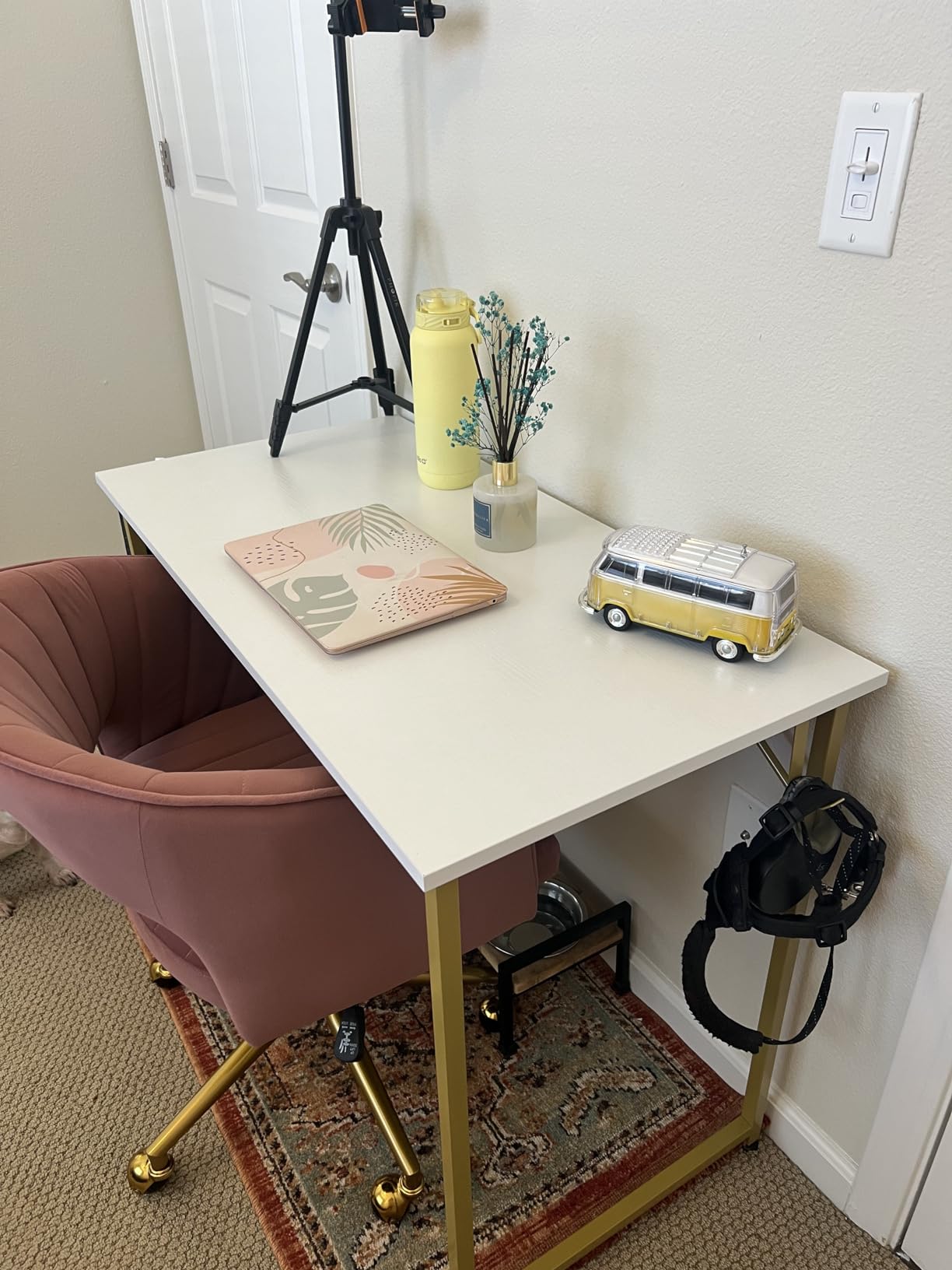 Lufeiya Small Desk for Small Spaces, 32 Inch Kids Girls Study Writing Desks for Bedroom, Simple Modern Laptop PC Little Side Table with Storage Bag Headphone Hooks, Black customer photo 1