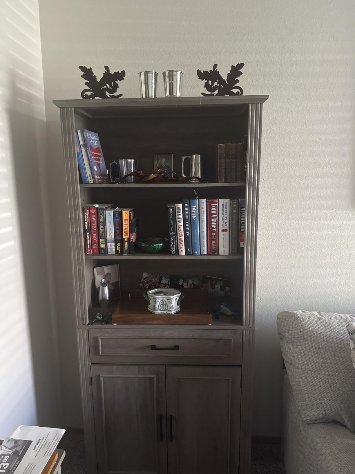 SEDETA Farmhouse Bookshelves and Bookcases with Doors, Drawer, White customer photo 1
