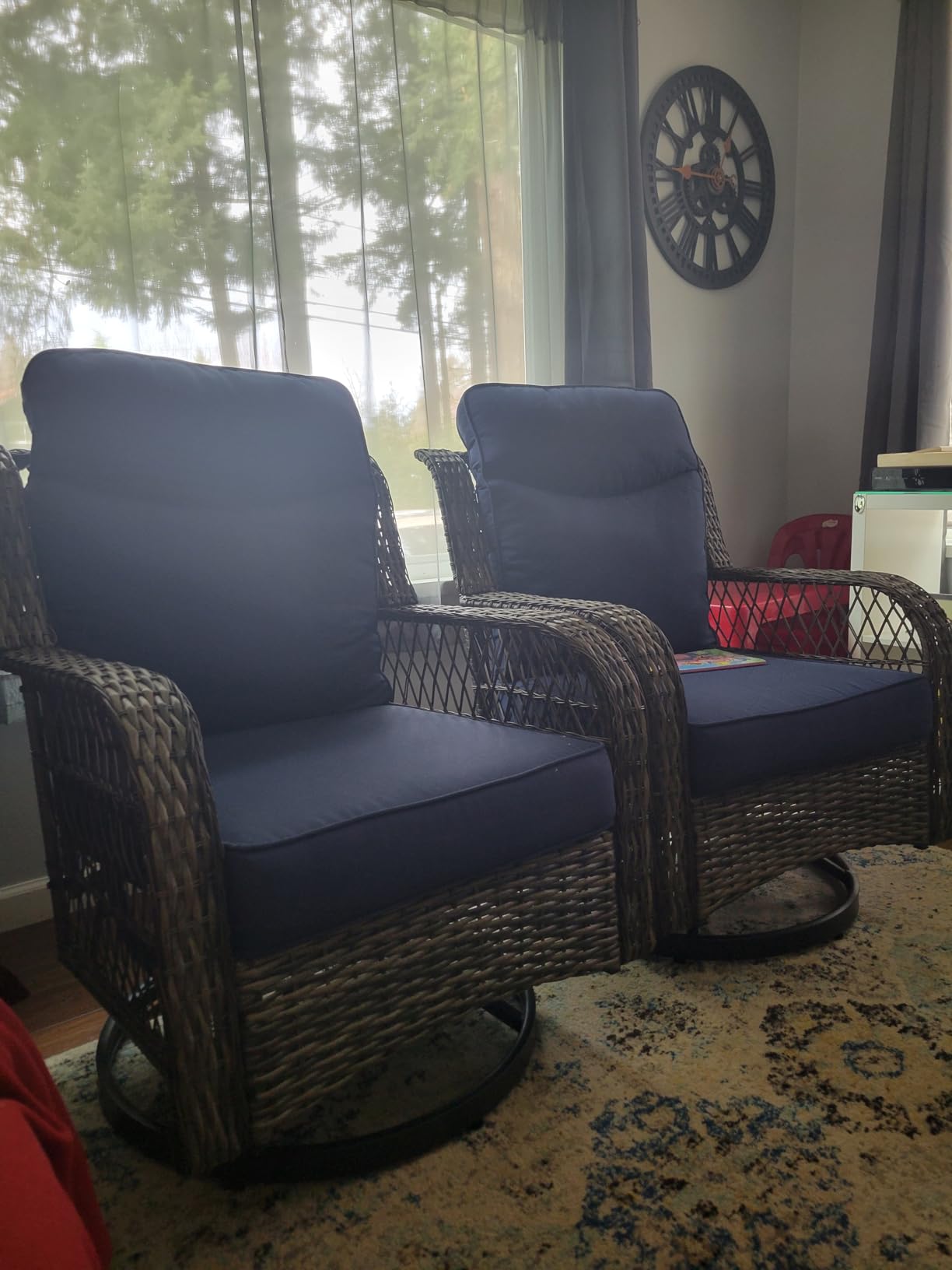 PIZZELLO 3 Pieces Outdoor Swivel Rocker Chairs with Rattan Side Table customer photo 1