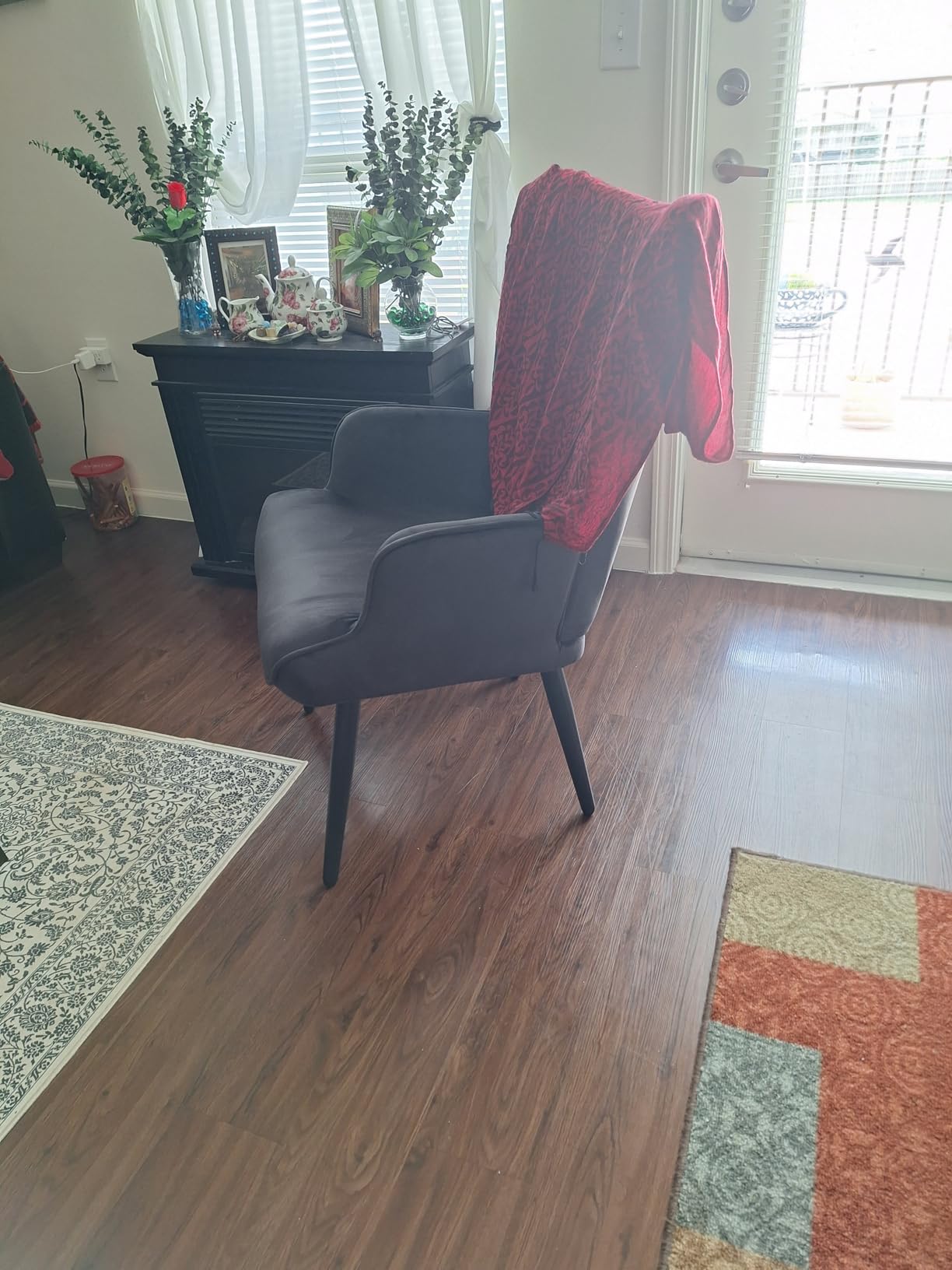Furniliving Velvet Accent Chair for Living Room, Upholstered Reading Chair with High Backrest, Tufted-Button Wingback Armchair for Bedroom, Dressing Room, Home Office, Black, Set of 2 customer photo 2
