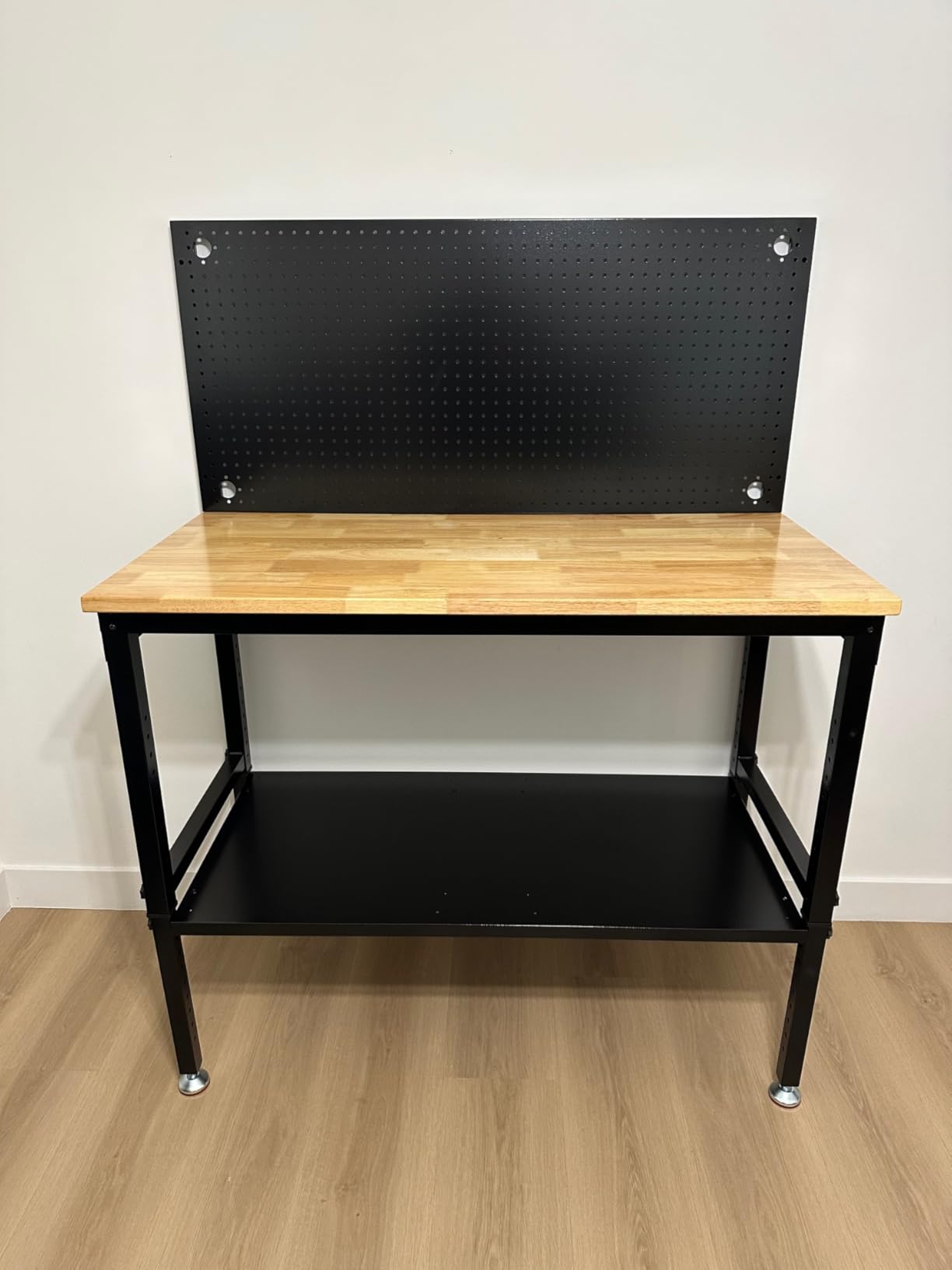 CAMMOO 48x24 Inch Garage Work Bench with Storage, Pegboard & Power Strip | Heavy Duty Adjustable Workbench With 2000 lb Load, Rubberwood Top, LED Light & ETL Outlets For Garage Workshop customer photo 2