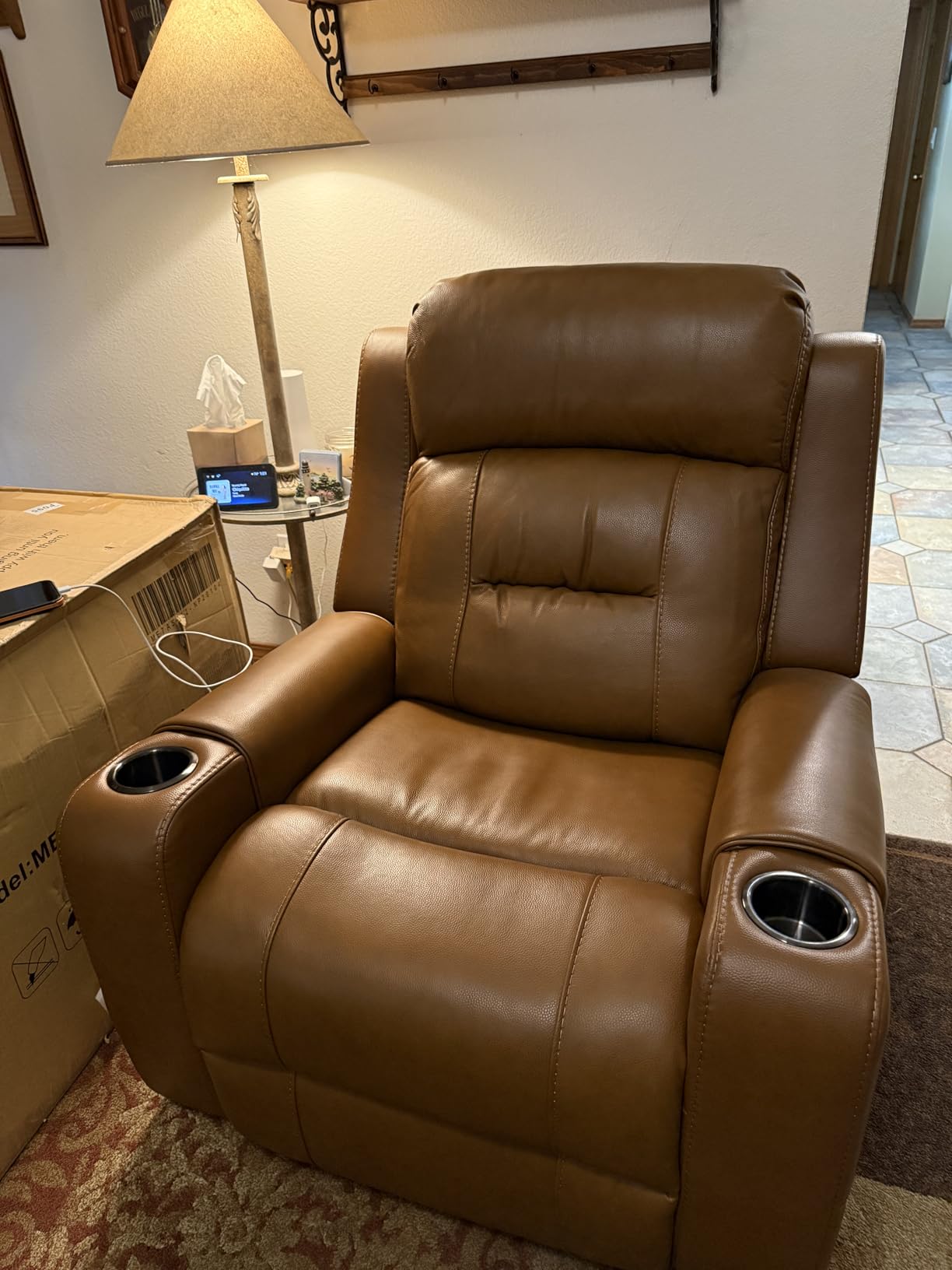 Watson & Whitely Genuine Leather Lay Flat Power Recliner Chair, Navy Blue customer photo 2