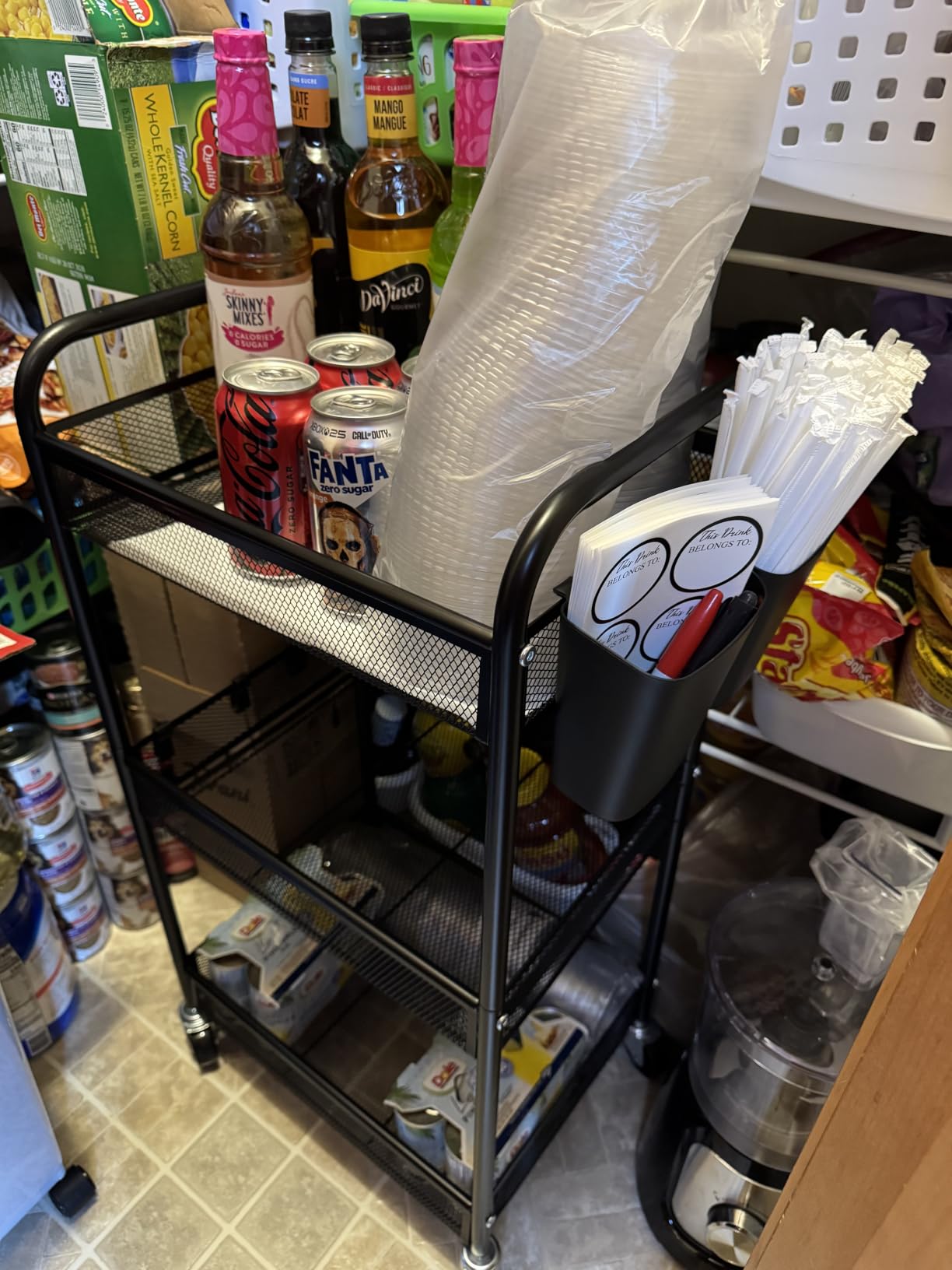 YASONIC 3 Tier Metal Rolling Cart, Black Utility Storage Cart with Wheels customer photo 2