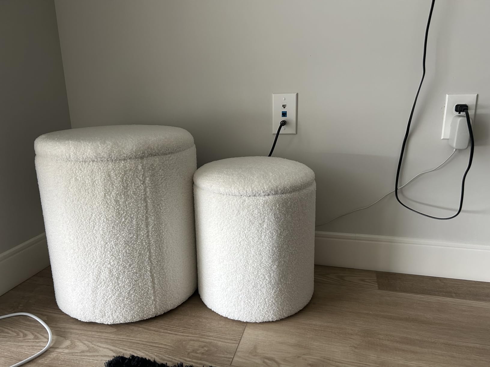 Leather Storage Ottoman Round, Foot Stool with Storage for Living Room customer photo 2