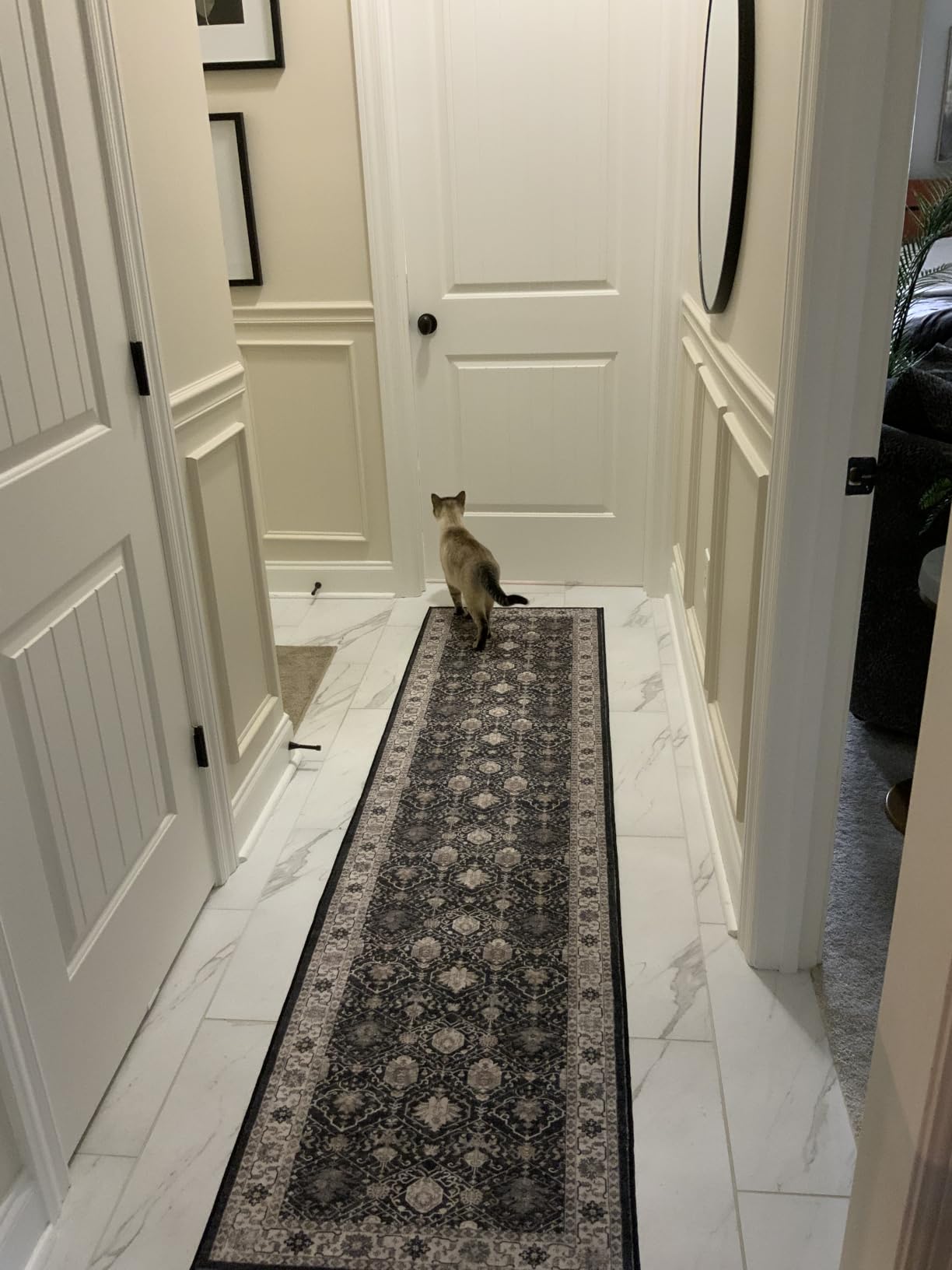 2x3 Washable Vintage Area Rug: Indoor Soft Entryway Rug with Non Slip Backing Water Resistant Carpet for Kitchen Bathroom Laundry Low Pile Door Mat Perfect for Homes with Cats & Dogs(2x3,Blue) customer photo 2