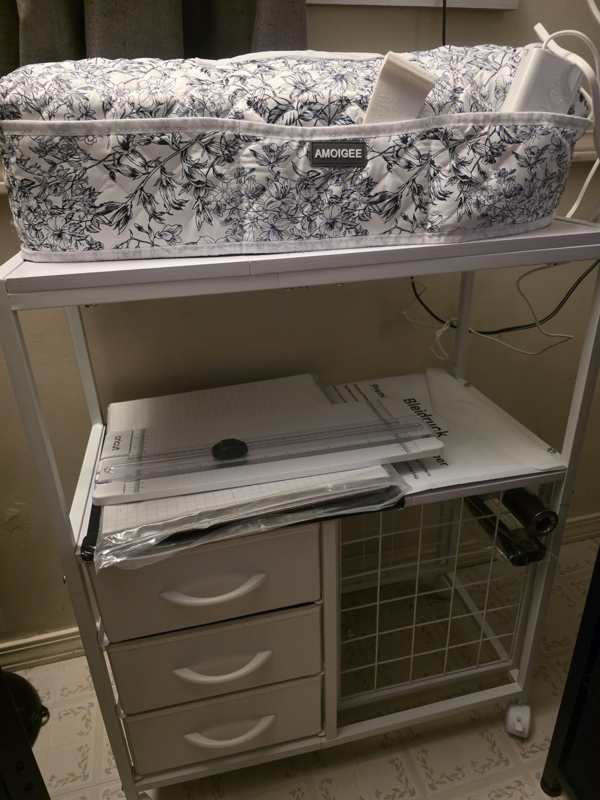 30 Vinyl Roll Holders for Cricut Cart, Rolling Craft Cart with 3 Fabric Drawer, Craft Organization and Storage Compatible with Cricut Maker Machine, Crafting Table Workstation, White, Patent Pending customer photo 1