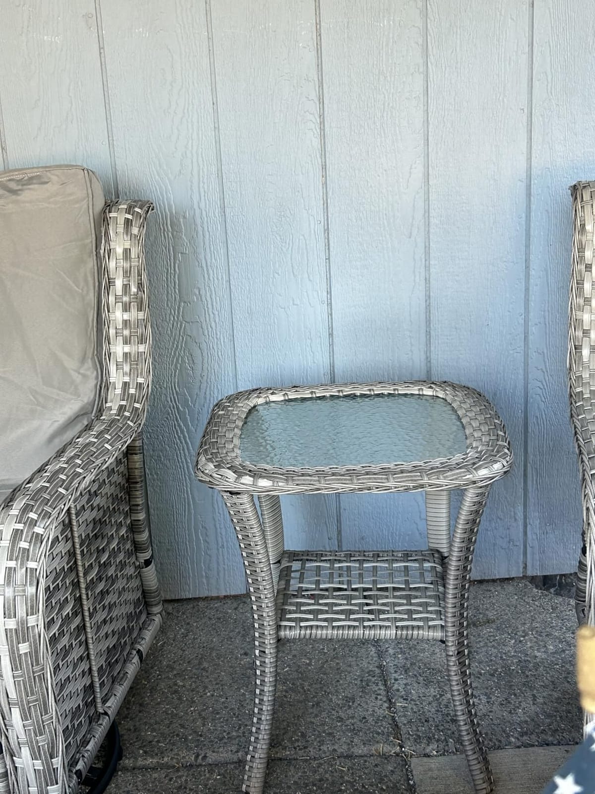 Wumiokio Patio Furniture Sets, 3 Pieces Wicker Outdoor Furniture - 360 Degree Swivel Rocking Chairs and Rattan Side Table for Garden,Porch,Backyard (Grey Wicker/Blue Cushion, 3PCS - Swivel Chairs) customer photo 1