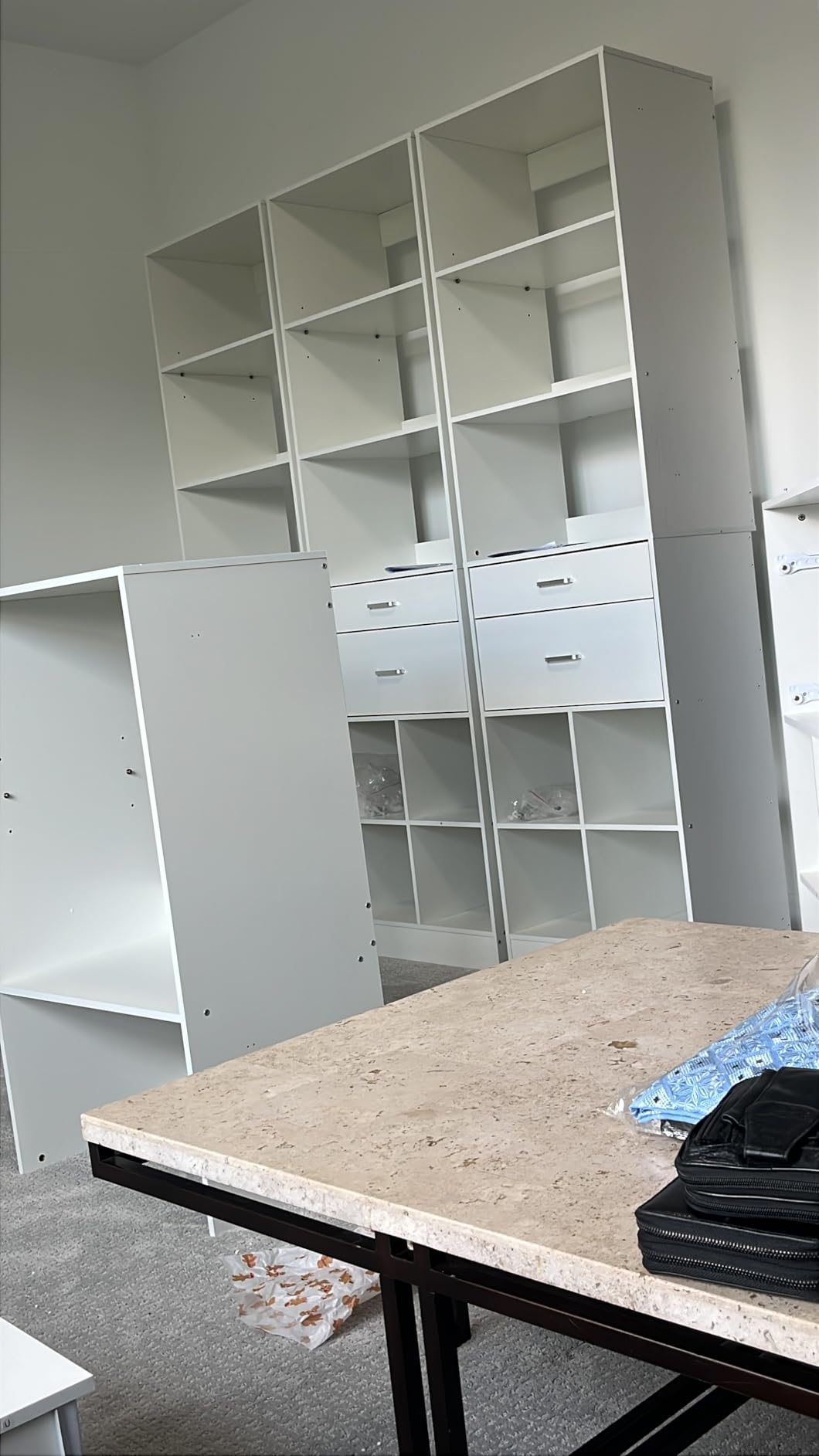 Besiost Closet System, 4-8 FT Closet Organizer Tower with 2 Wooden Drawers and 5 Hanging Rods, Can Fit 60 to 96 inch Walk-in Closet System, White customer photo 1