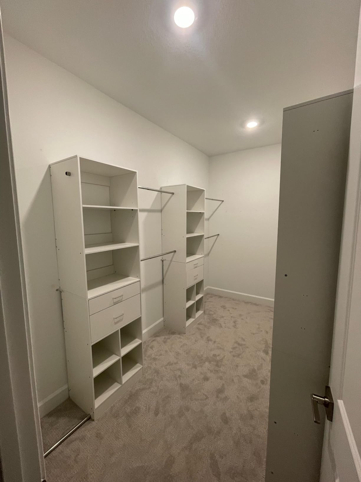 Besiost Closet System, 4-8 FT Closet Organizer Tower with 2 Wooden Drawers and 5 Hanging Rods, Can Fit 60 to 96 inch Walk-in Closet System, White customer photo 2