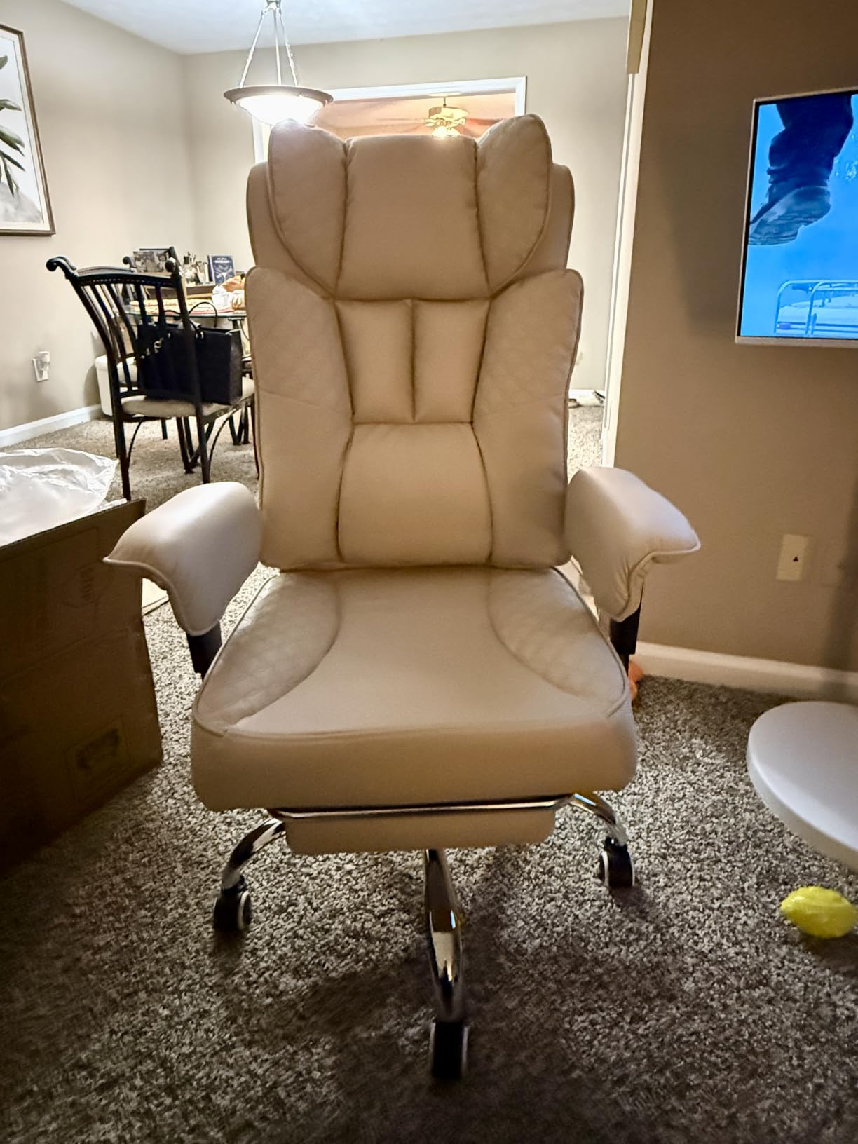 GTPLAYER Big and Tall Office Chair Wide Ergonomic Gaming Chair with Deluxe Embossing Designed Leather with Foot Rest,150°Reclining Adjustable Soft Armrests Pocket Spring Back Support and Pillow customer photo 1