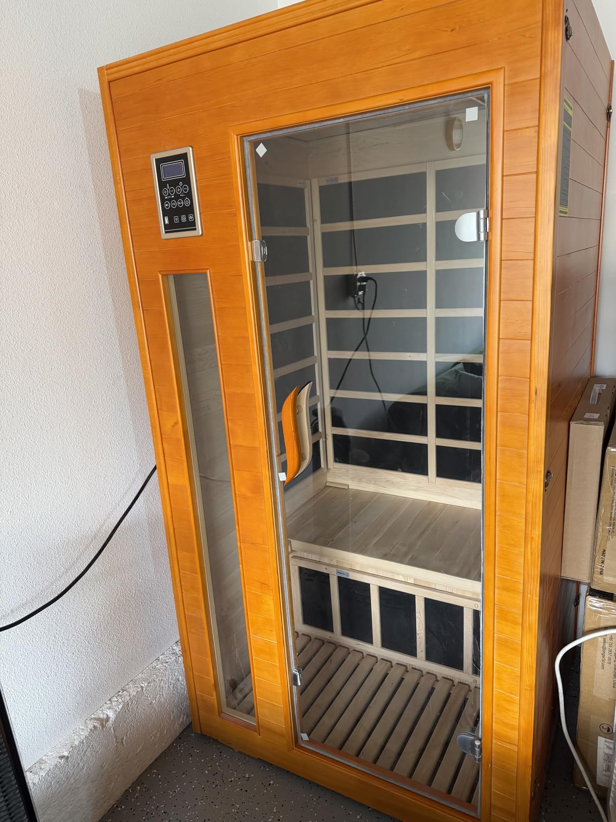 X-Vcak 1-2 Person Infrared Sauna, Dry Heat Sauna with Red Light Therapy, Bluetooth, Radio, 7-Color Therapy Light for Home, Indoor, Gym, Wellness Center, 40″ x 36″ x 73″, Brown customer photo 1