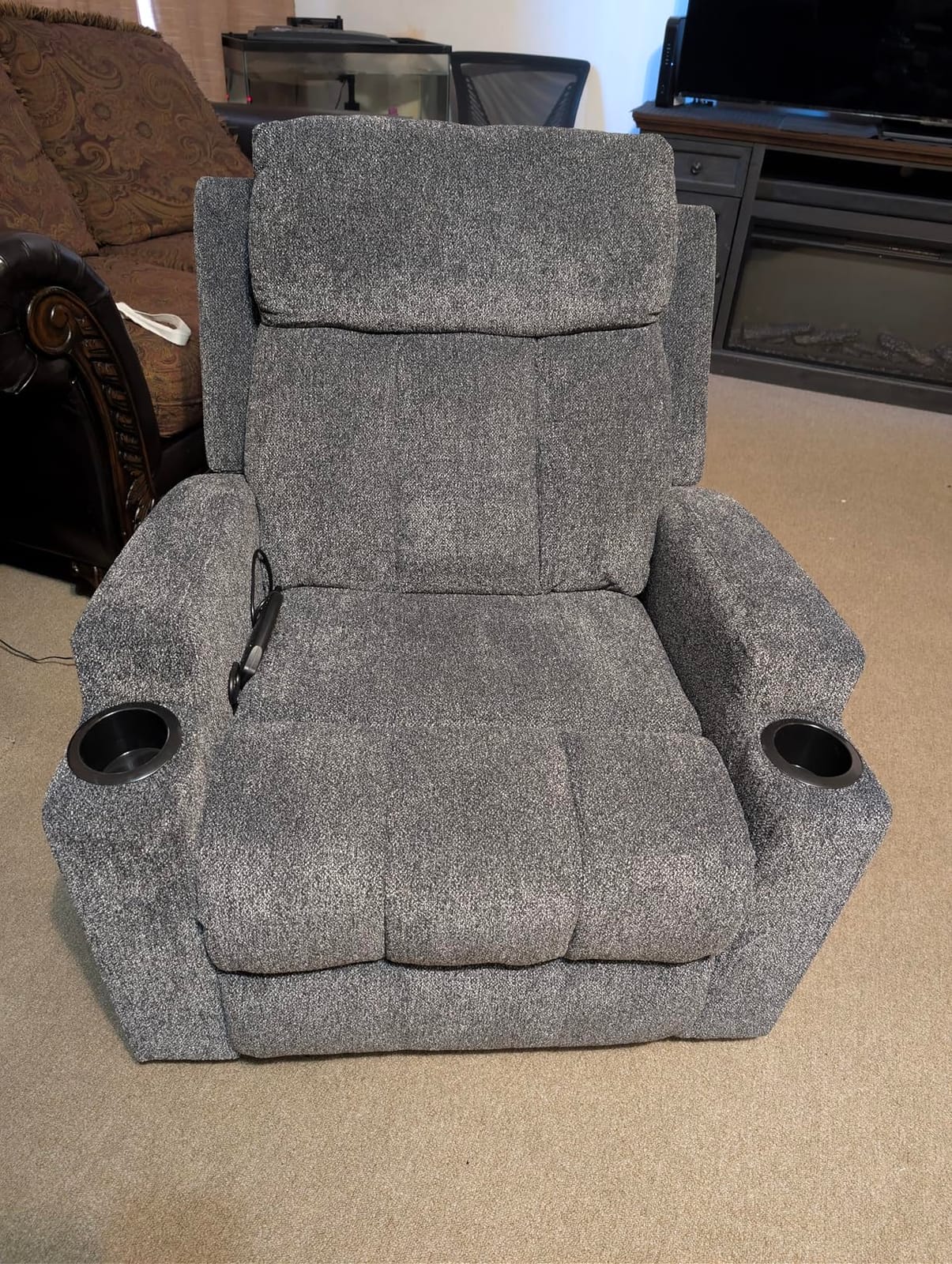 CANMOV Manual Recliner Chair with Massage and Heat,Breathable Leather Recliner Chair with Armrest and Backrest, Manual Reclining Single Sofa with 2 Cup Holders, Side Pocket for Living Room,Dark Brown customer photo 1