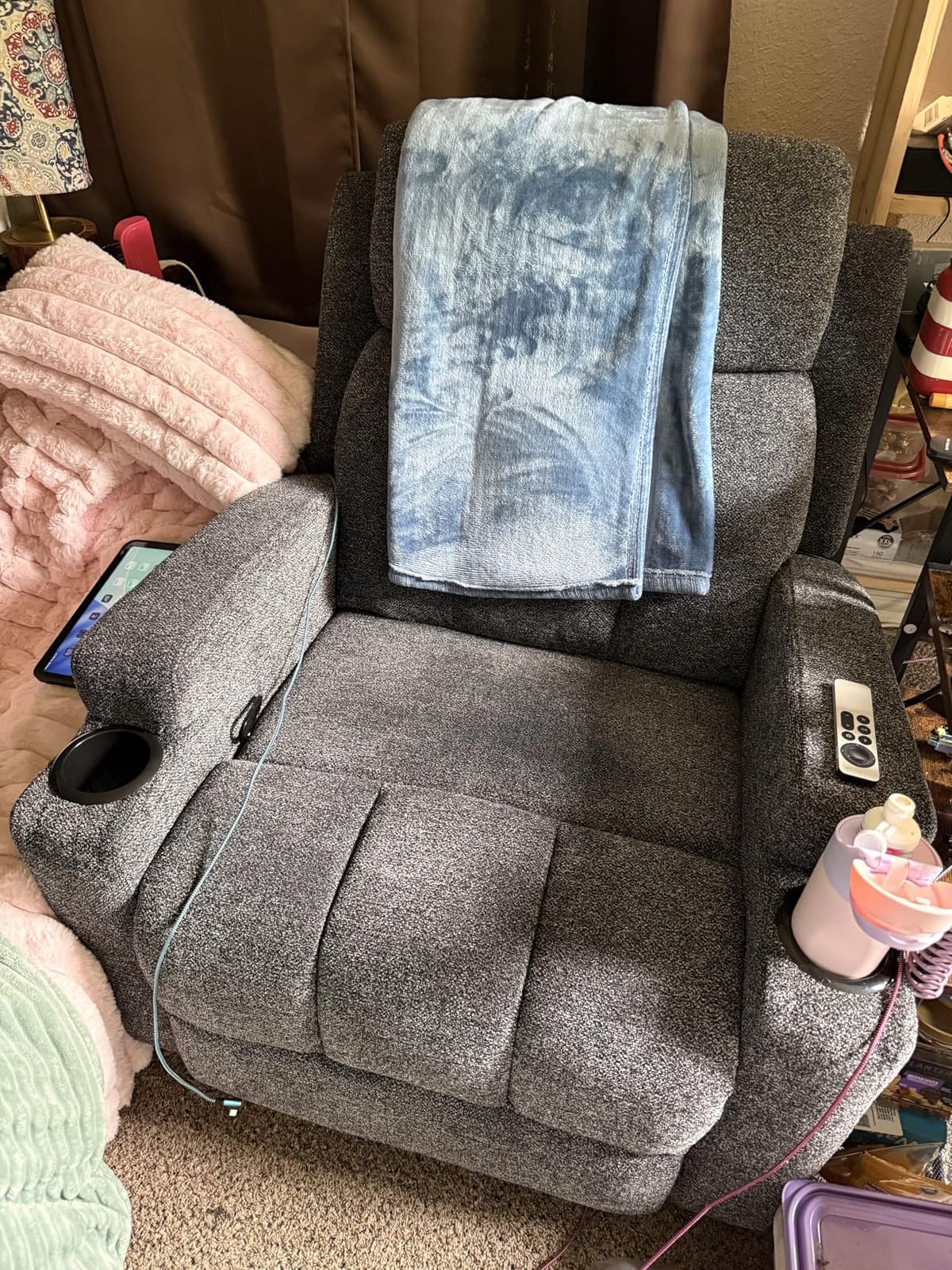 CANMOV Manual Recliner Chair with Massage and Heat,Breathable Leather Recliner Chair with Armrest and Backrest, Manual Reclining Single Sofa with 2 Cup Holders, Side Pocket for Living Room,Dark Brown customer photo 2