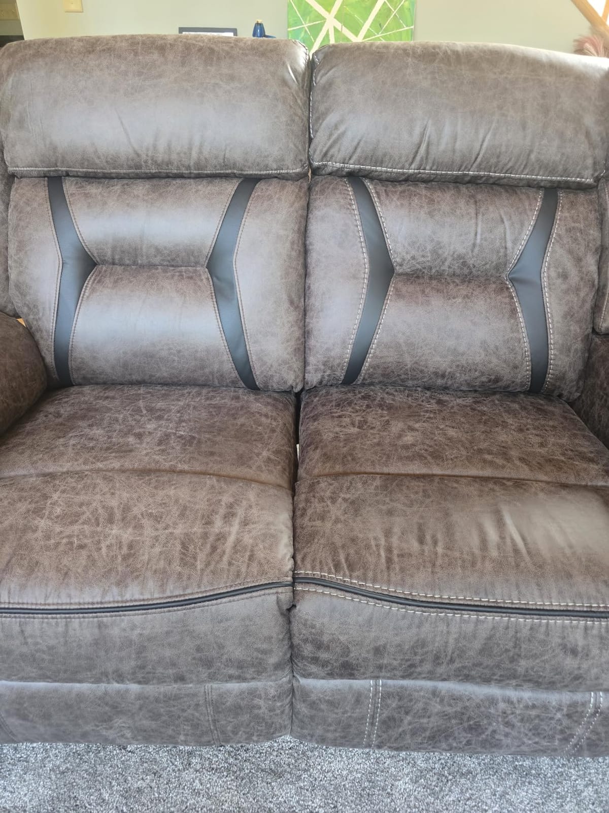 EBELLO Faux Leather Reclining Sectional Sofa Set for Living Room, 1 Recliner Chair and L-Shaped Reclining Couches Home Furniture Set with Center Console, Hidden Cup Holders and Storage, Brown customer photo 2
