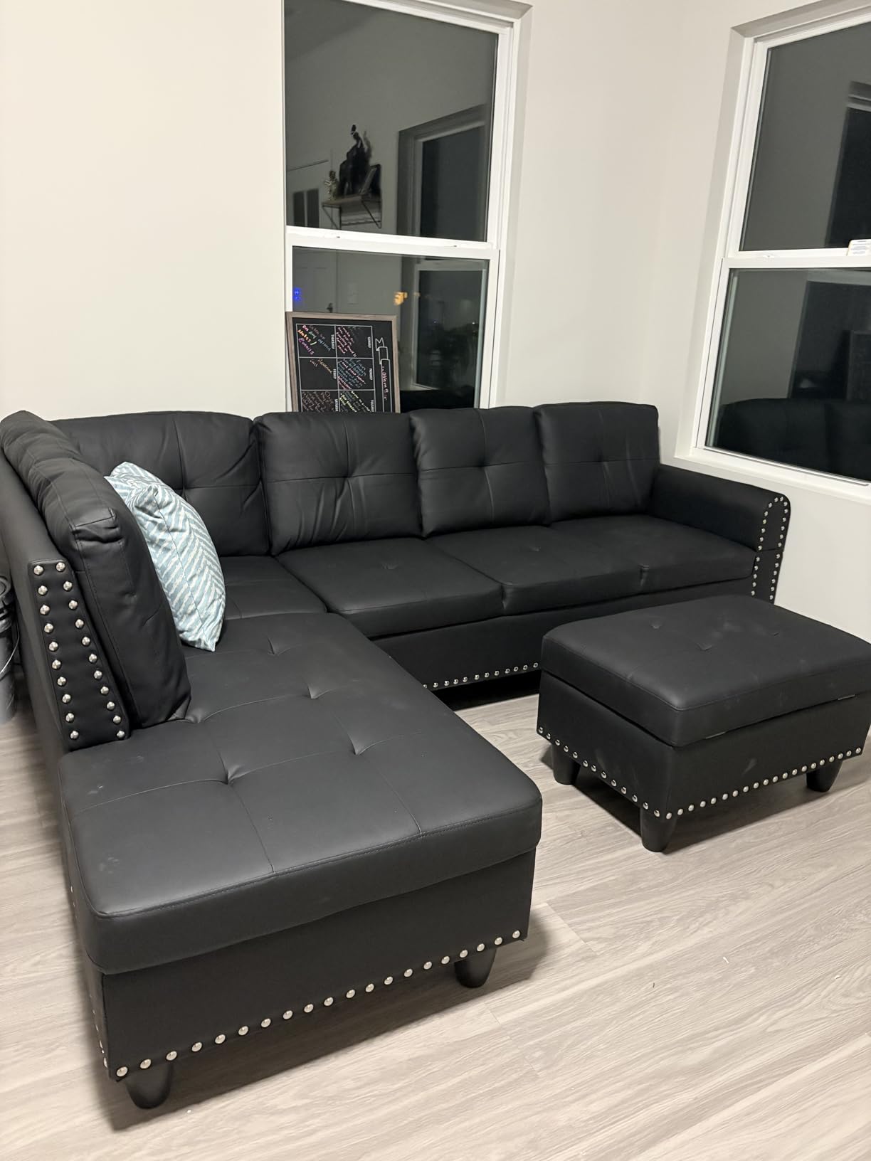 Leather 3-Piece L-Shaped Couches for Living Room, Sectional Sofa with Storage Ottoman & Movable Chaise, Modular Convertible Couch for Bedroom & Apartment, Midnight Black customer photo 1
