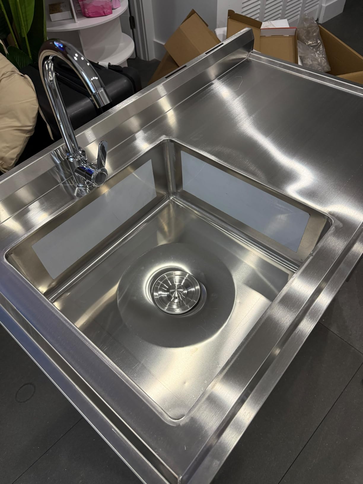 304 Stainless Steel Sink, Free-Standing Kitchen Sink with Workbench, Drawer Storage & Hot/Cold Water Pipes for Laundry, Farmhouse & Outdoor Use customer photo 1