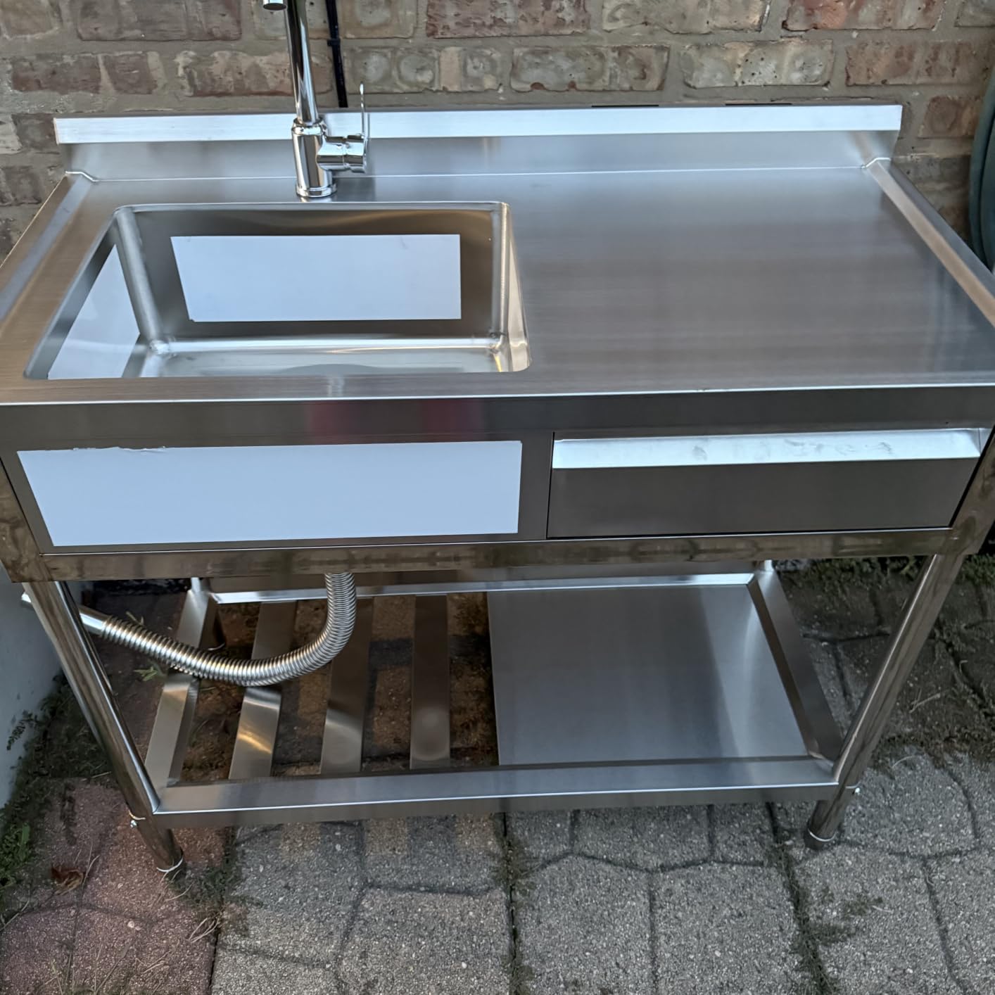 304 Stainless Steel Sink, Free-Standing Kitchen Sink with Workbench, Drawer Storage & Hot/Cold Water Pipes for Laundry, Farmhouse & Outdoor Use customer photo 2