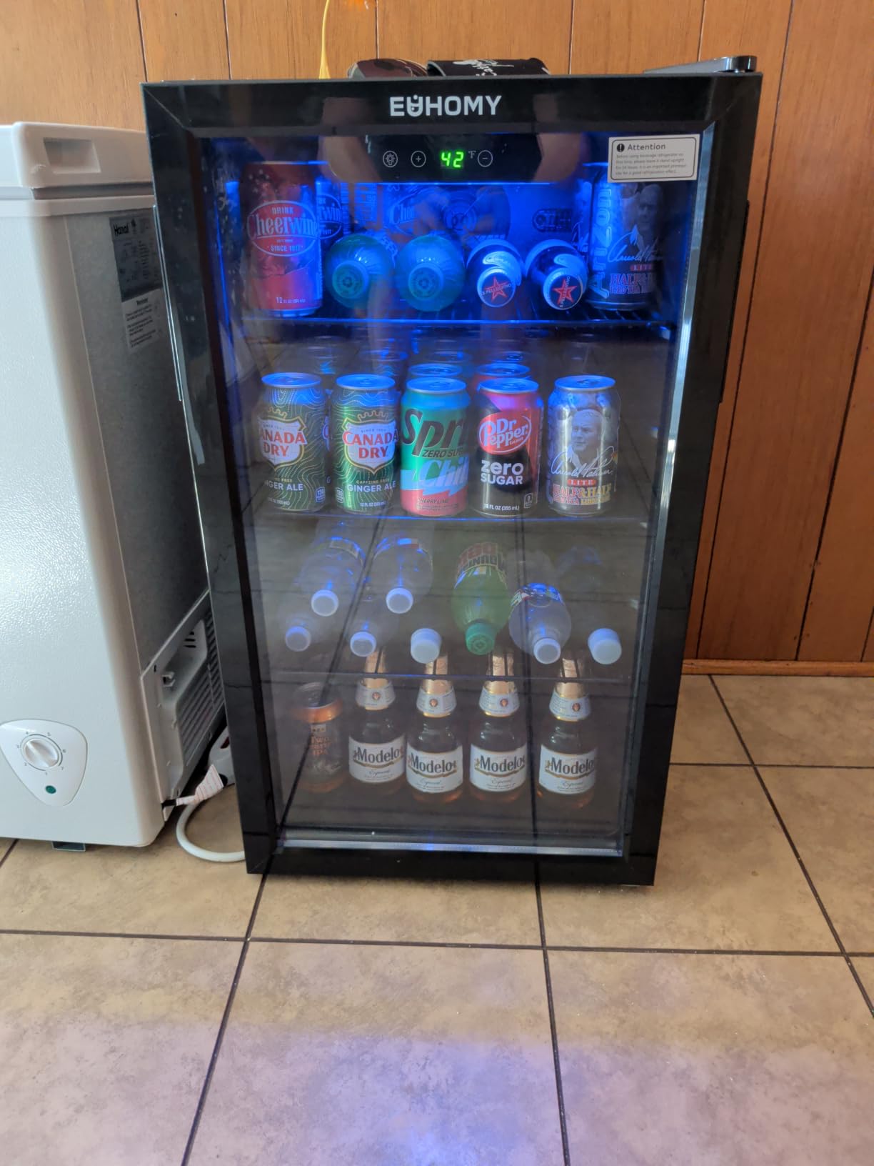 EUHOMY 130 Can Mini Fridge, Beverage Refrigerator with Glass Door, Black customer photo 2