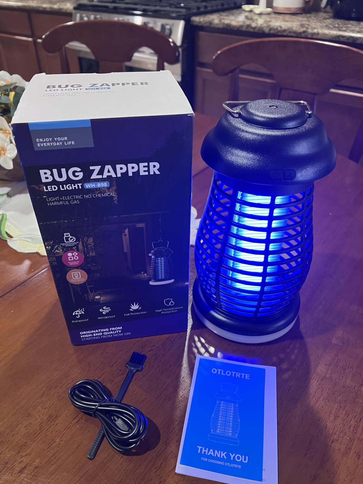 Bug Zapper Outdoor & Indoor,Cordless Portable Mosquito Zapper with Rechargeable 4800mAh Battery & Auto On/Off,Mosquito Repellent Outdoor Patio,Electric Fly Trap for Camping,Kitchen,Backyard,Patio customer photo 1
