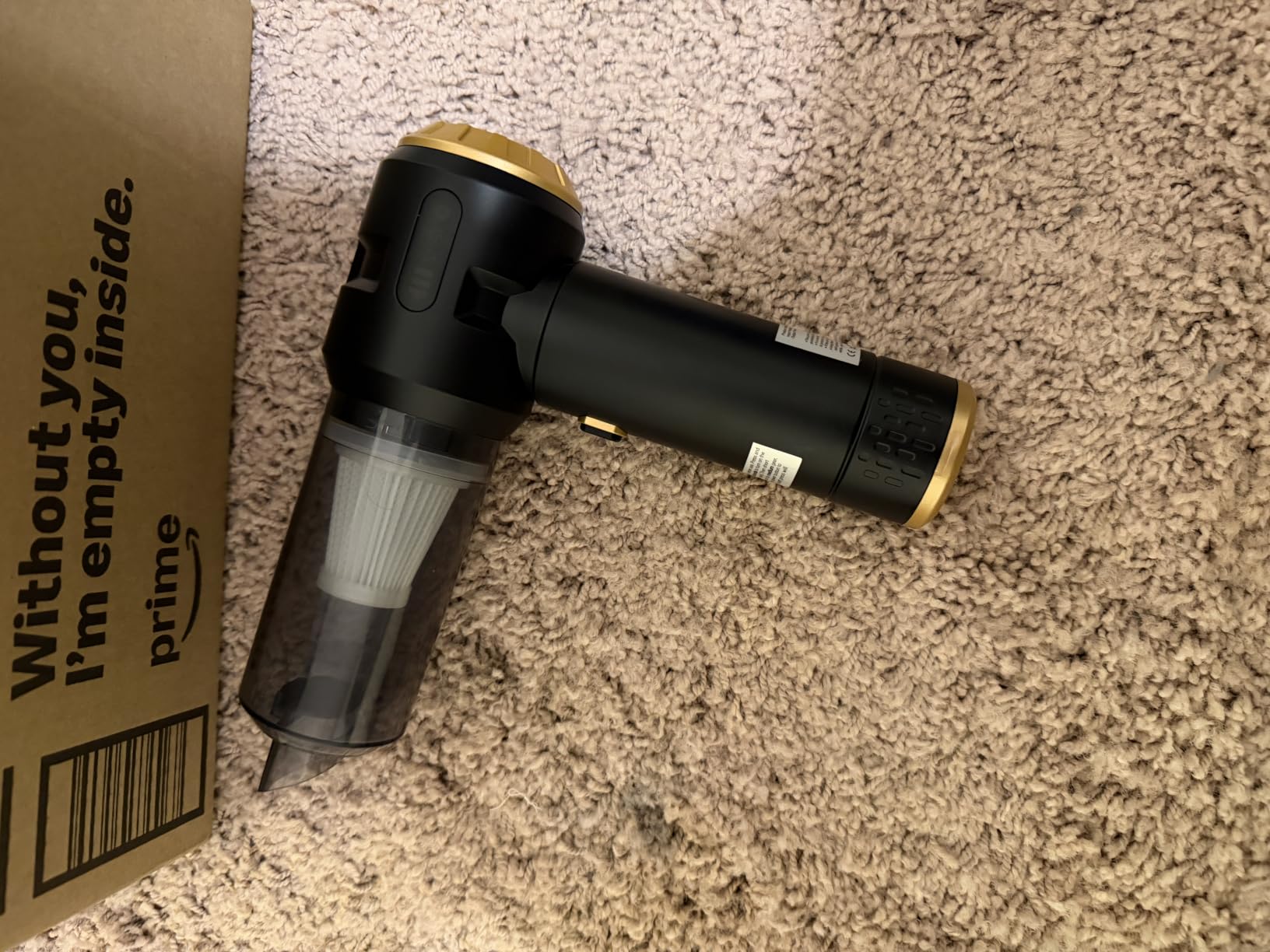 Handheld Vacuum Cleaner Cordless, 23000Pa Powerful Car Mini Vacuum Cleaner, Rechargeable Portable Lightweight dust Catcher for Home Car Carpet Stairs Pet Hair Deep Cleaning（Black-Gold）. customer photo 1