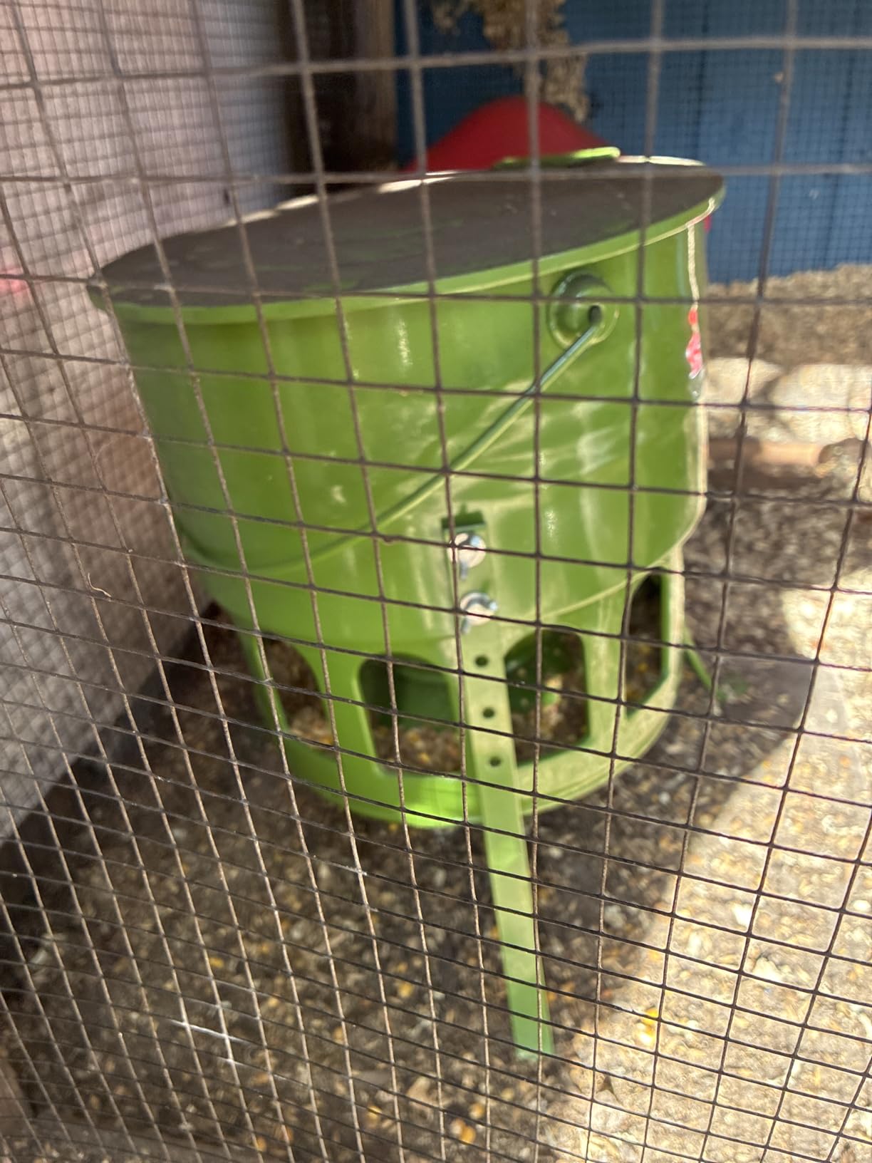 Metal Chicken Feeder No Waste - 20LB Large Chicken Feeder with 12 Ports & 4 Adjustable Heights Tripod Stand, Automatic Hanging Poultry Feeder, Rainproof for Backyard Chickens & Small Flocks customer photo 1