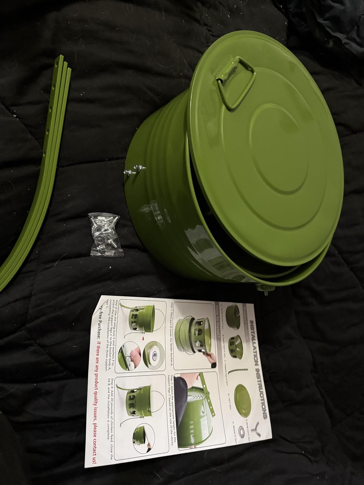 Metal Chicken Feeder No Waste - 20LB Large Chicken Feeder with 12 Ports & 4 Adjustable Heights Tripod Stand, Automatic Hanging Poultry Feeder, Rainproof for Backyard Chickens & Small Flocks customer photo 2