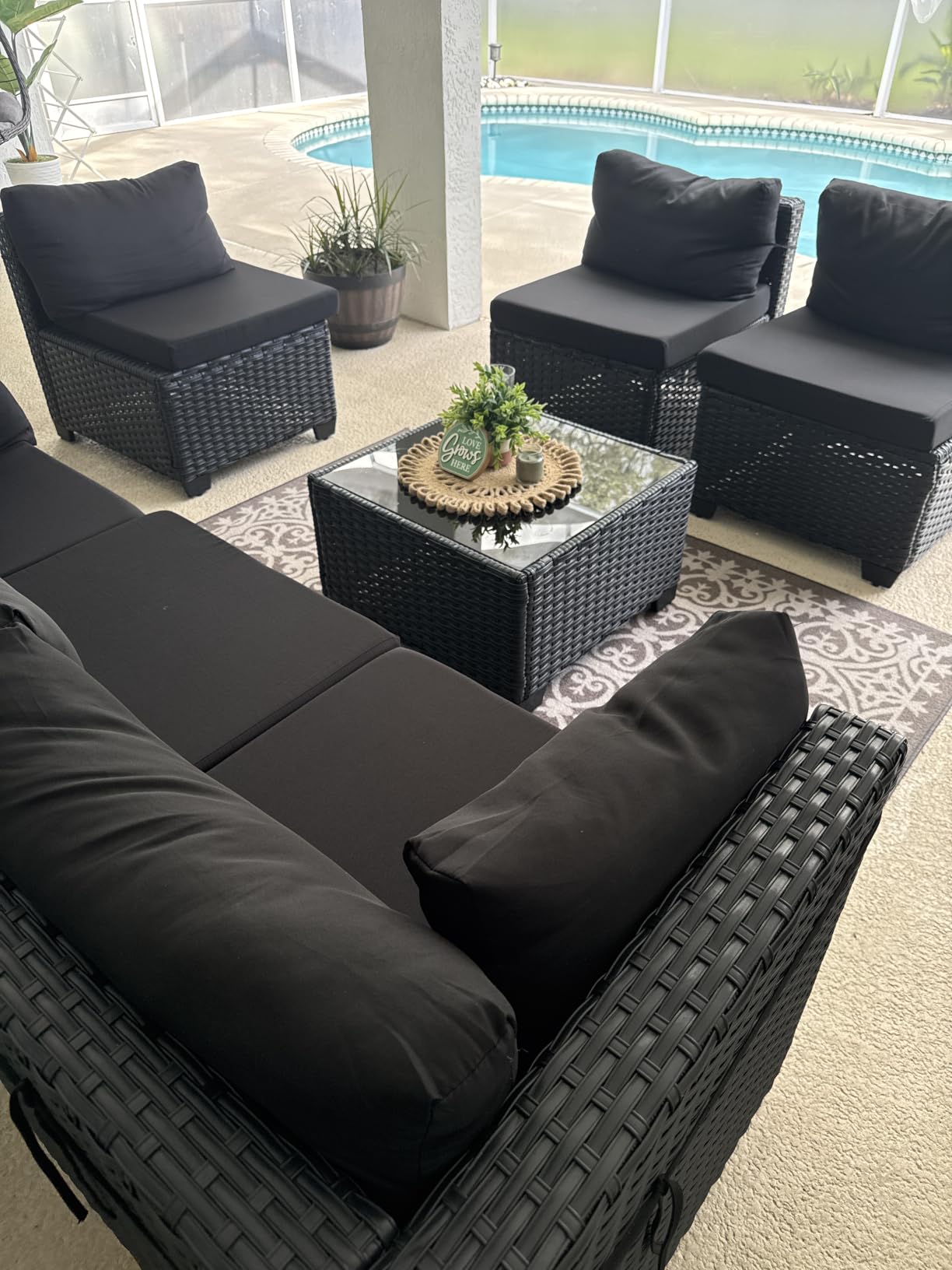 LOUVIXA 7 Piece Outdoor Patio Furniture Set, Outdoor Sectional Sofa, Wicker Rattan Patio Furniture, Patio Conversation Set with Coffee Table & Cushions customer photo 2