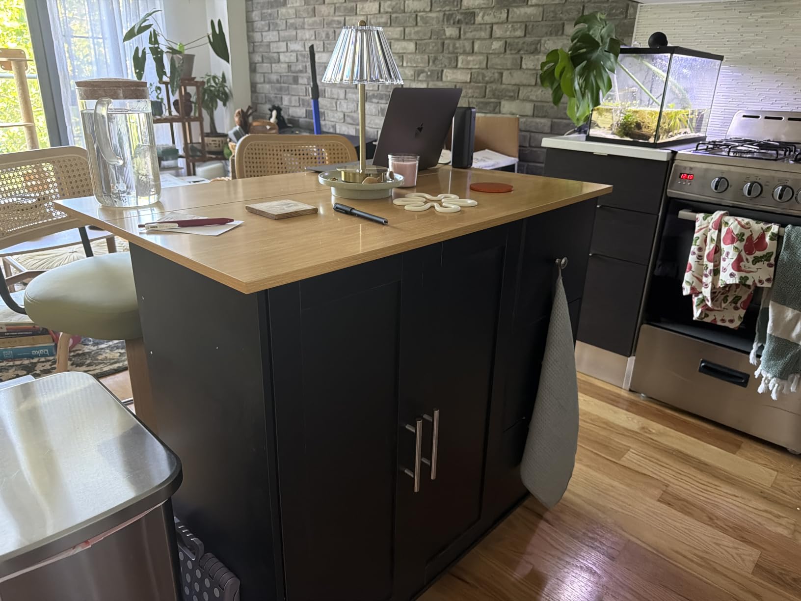 Shintenchi Kitchen Island with Folding Drop Leaf, Rolling Island Table with Storage, Kitchen Cabinet on Wheels with Seating Area for Kitchen, Bar Cart with Cabinet, Black customer photo 1
