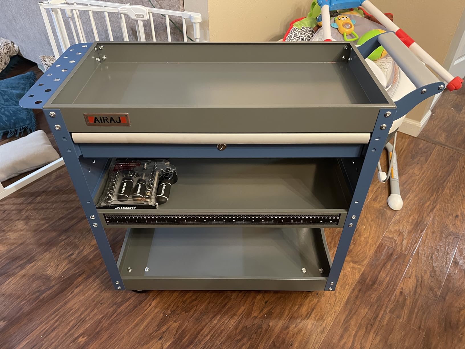 AIRAJ 3 Tier Rolling Tool Cart On Wheels, Industrial Utility Cart, 440 LBS customer photo 2