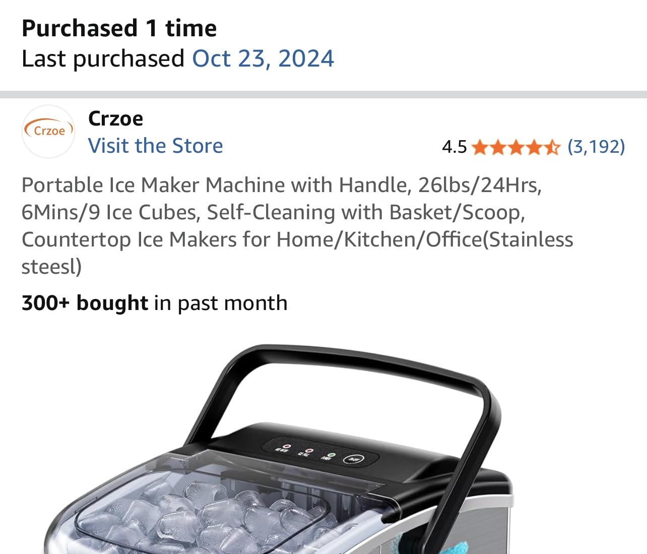 Crzoe Countertop Ice Maker, 26Lbs/24H,2 Sizes of Ice, Self-Cleaning,Black customer photo 2