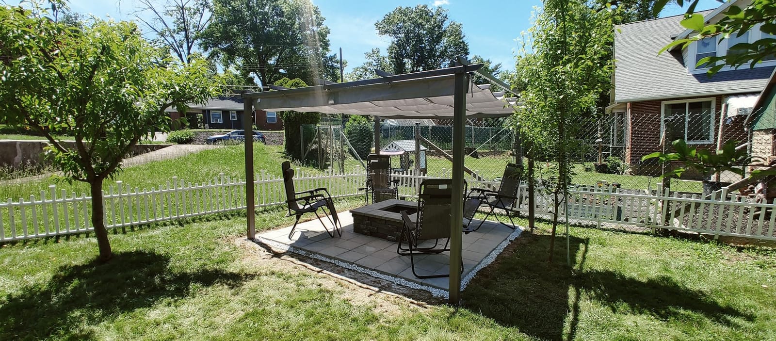 HAPPATIO 10' X 13' Wood-Grain Retractable Pergola with Sun Shade Canopy, Patio Aluminum Frame Shelter for Backyards, Gardens, Porch, Includes Ground Studs and Expansion Screws (Beige) customer photo 1