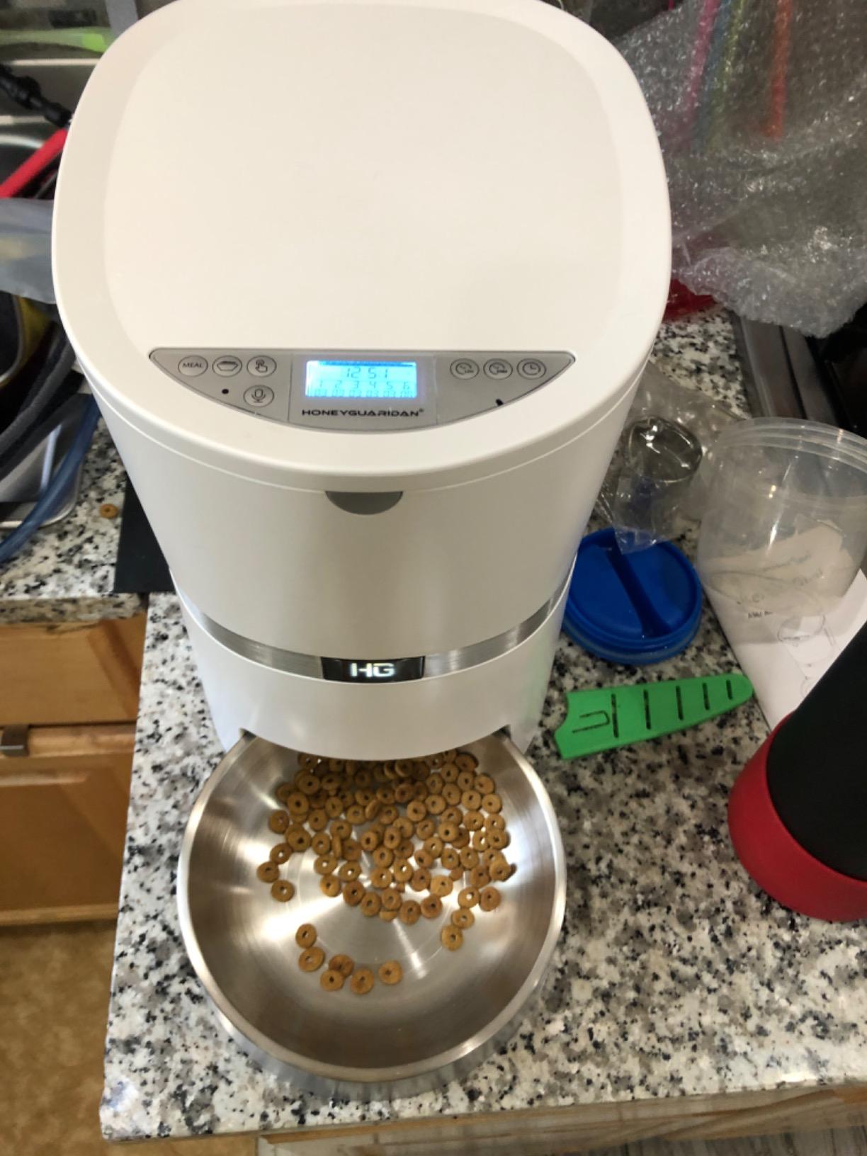 HoneyGuaridan Automatic Cat Feeder for 2 Cats, 2.4/5G WiFi Smart Feed Pet Feeder with Stainless Steel Bowl,APP Control Dispenser, Dual Power Supply,Desiccant Bag,10s Meal Call Black customer photo 1
