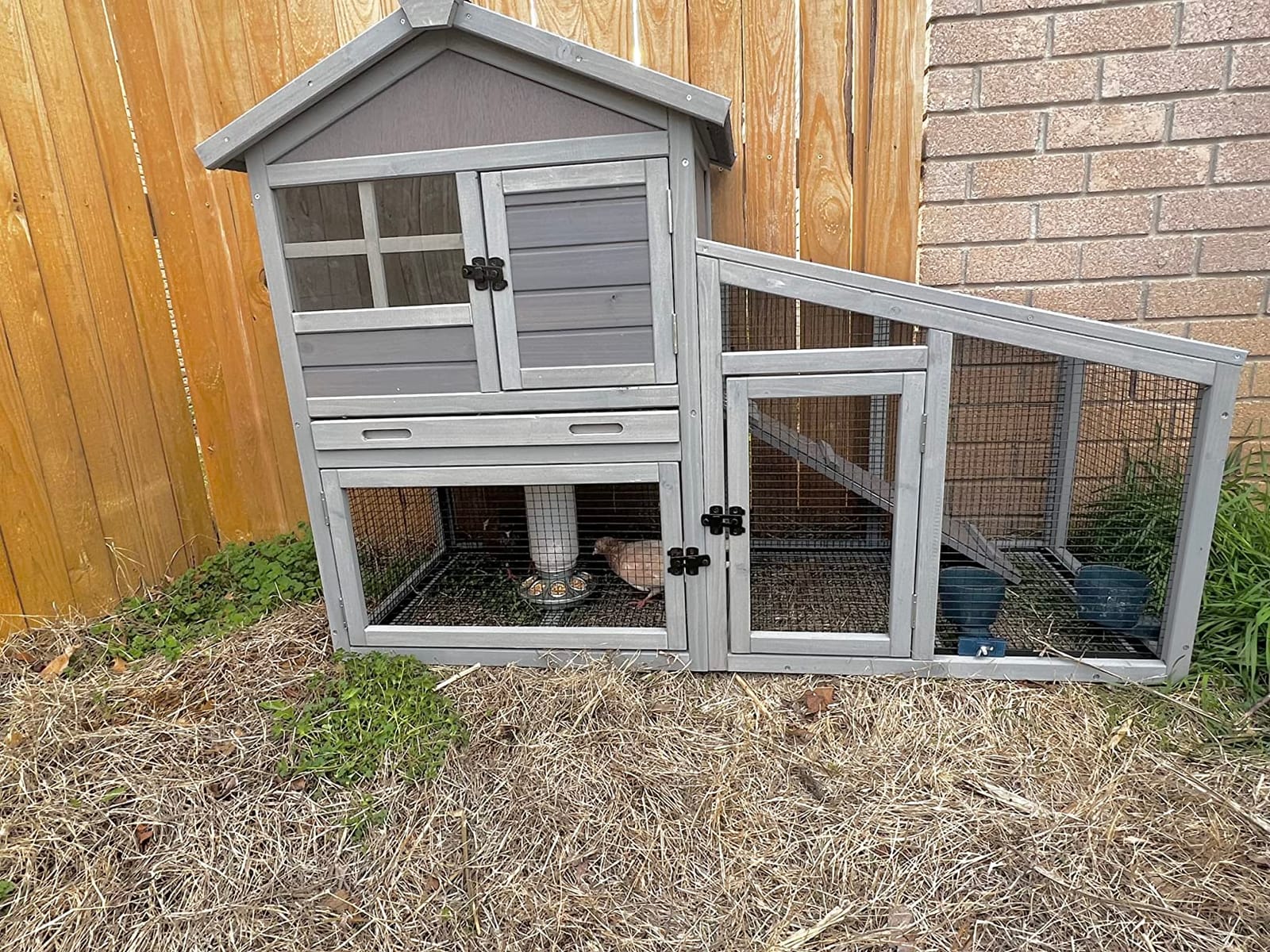 Wooden Chicken Coop, Large Chicken Tractor with Wheels, Weatherproof Hen House with Nest Box and Removable Tray, Mobile Poultry Hutch for 2-4 Chickens, Rabbits & Ducks (Grey) customer photo 2