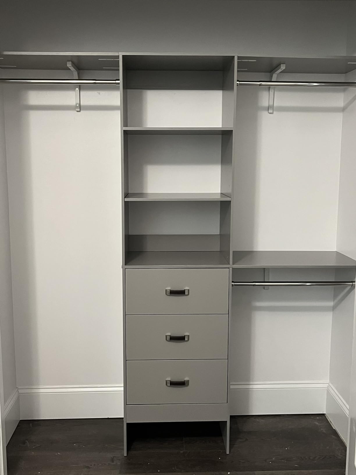 Armocity 96 Inches Closet System with Doors, 8FT Walk In Closet Organizer with 3 Shelving Towers, Heavy Duty Clothes Garment Rack with 3 Wood Drawers, 96